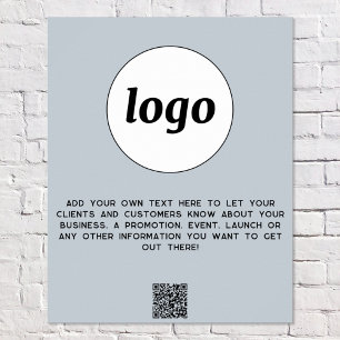 Logo Text QR Code Promotional Business Powder Blue Poster