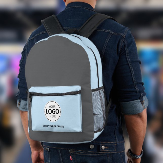 Logo & Text Upload Grey/Blue Printed Backpack (Creator Uploaded)