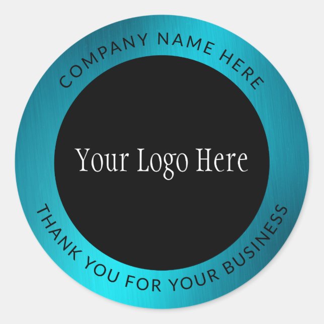 Logo Thank You Business Teal Metallic Classic Round Sticker (Front)