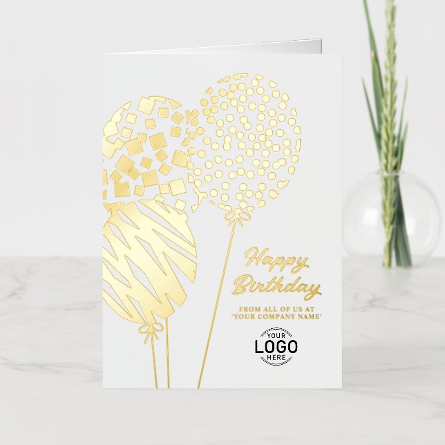 Logo Three Playful Balloons Business Birthday Foil Holiday Card (Front)