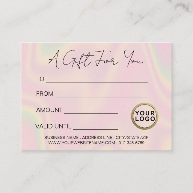 Logo Trendy Modern Holographic Gift Certificate (Front)