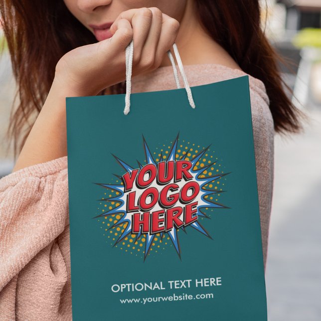 Logo Upload Custom Business Teal Small Gift Bag (Creator Uploaded)
