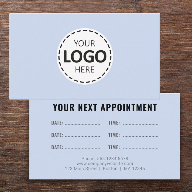 Logo Upload Modern Simple Appointment Blue Business Card (Creator Uploaded)