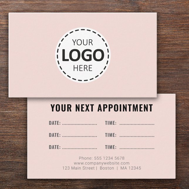 Logo Upload Modern Simple Appointment Blush Business Card (Creator Uploaded)