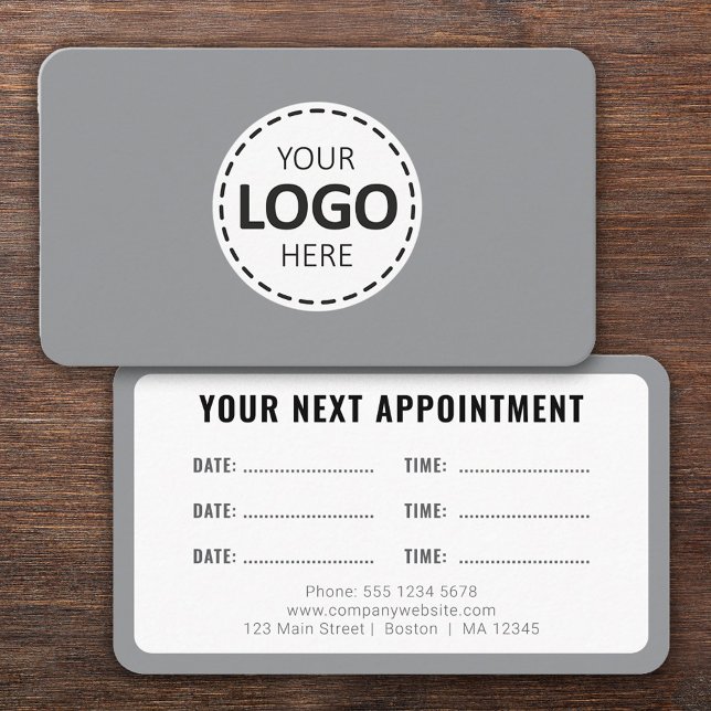 Logo Upload Modern Simple Appointment Grey Business Card (Creator Uploaded)