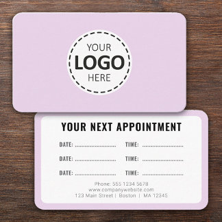 Logo Upload Modern Simple Appointment Lavender Business Card