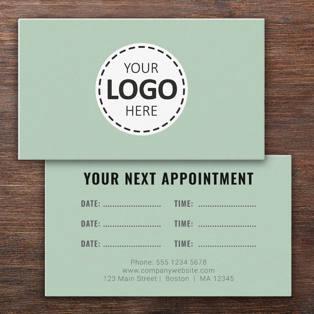 Logo Upload Modern Simple Appointment Olive Green Business Card (Creator Uploaded)