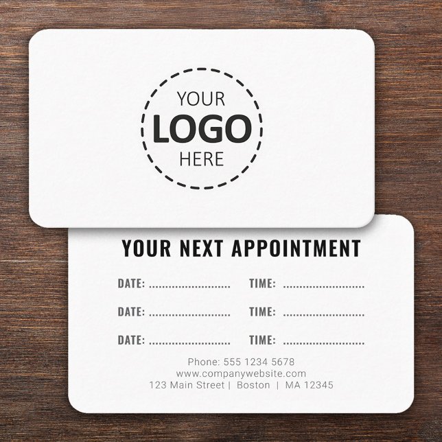 Logo Upload Modern Simple Appointment White Business Card (Creator Uploaded)