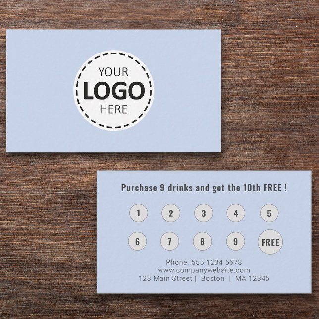 Logo Upload Modern Simple Baby Blue Loyalty Business Card (Creator Uploaded)