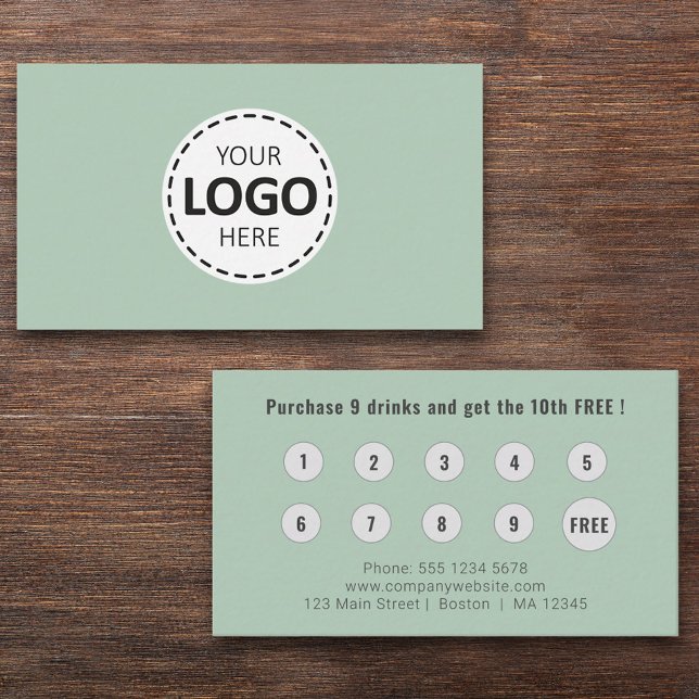Logo Upload Modern Simple Olive Green Loyalty Business Card (Creator Uploaded)