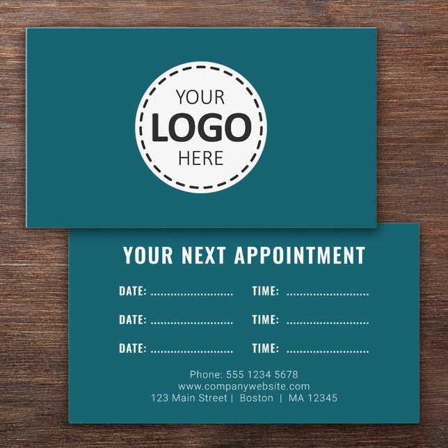 Logo Upload Modern Simple Teal Appointment Business Card (Creator Uploaded)