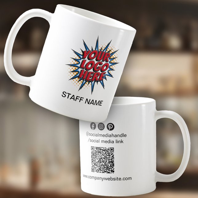 Logo Upload, Staff Name, QR Code, Company Branded Coffee Mug (Creator Uploaded)