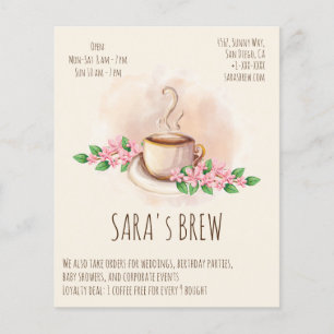 logo watercolor coffee mug and flowers cafe flyer