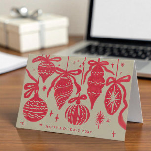 Logo Whimsical Red Decorations Beige Corporate Holiday Card