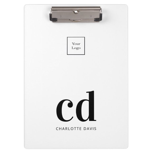 Logo white black monogram initials business clipboard (Front)