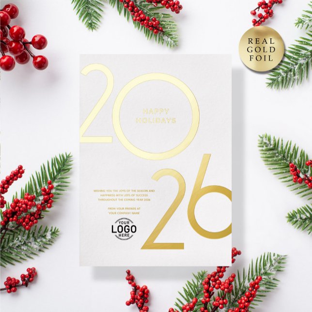 Logo White Clean Modern Business Holiday Gold Card (Creator Uploaded)