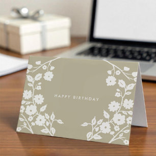 Logo White Folk Flowers Cute Beige Office Birthday Card
