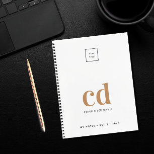 Logo white gold monogram initials business notebook