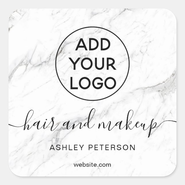 Logo white marble simple typography hair makeup square sticker (Front)