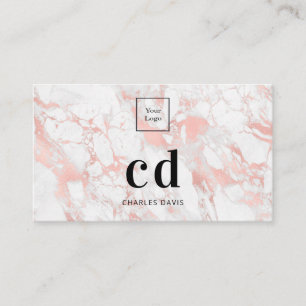 Logo white rose gold marble monogram minimalist business card