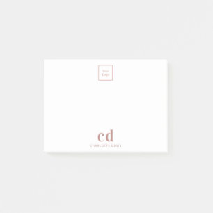 Logo white rose gold monogram business company post-it notes