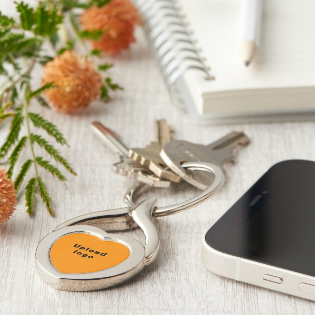 Logo With Orange Colour Background on Heart Metal Key Ring (Side)