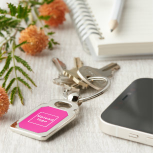 Logo With Pink Background on Rectangle Metal Key Ring