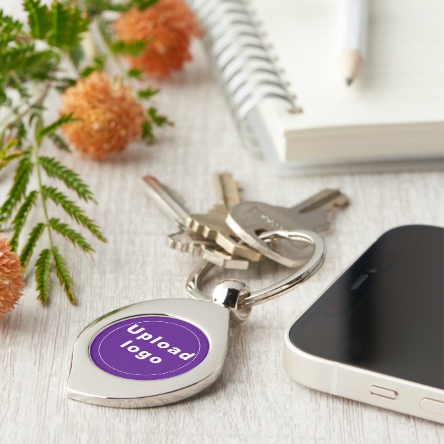 Logo With Purple Background on Swirl Metal Key Ring (Side)