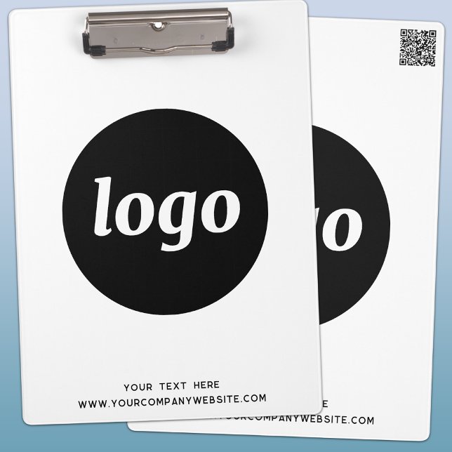 Logo with Text and QR Code Business Branding Clipboard (Simple logo with custom text and QR code business branding promotional clipboard)