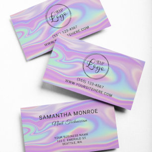 Logo with Website URL Purple Mint Iridescent Business Card