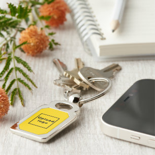 Logo With Yellow Background on Rectangle Metal Key Ring
