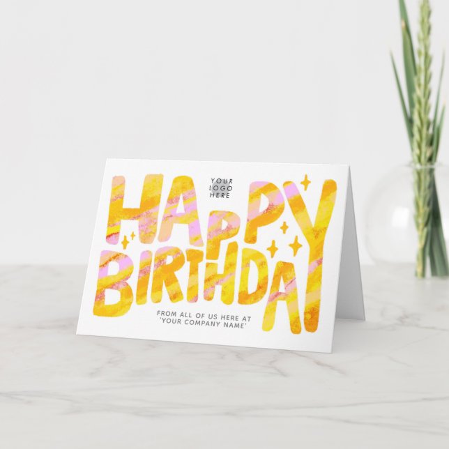 Logo Yellow Fun Crayon Handwritten Birthday Card (Front)