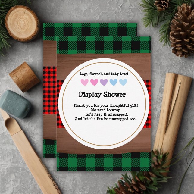 Logs Flannel Rustic Plaid Hearts Baby Shower Enclosure Card (Creator Uploaded)
