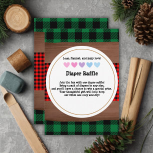 Logs Flannel Rustic Plaid Hearts Baby Shower Enclosure Card