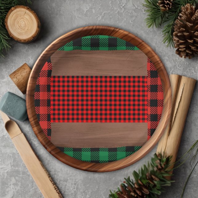 Logs Flannel Rustic Plaid Hearts Baby Shower Paper Plate (Creator Uploaded)
