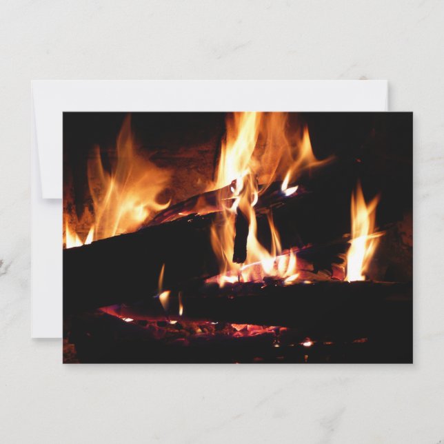 Logs in the Fireplace Warm Fire Photography Card (Front)