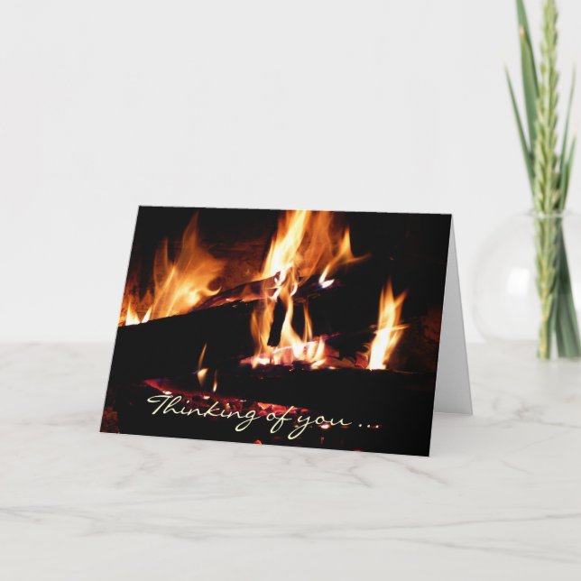 Logs in the Fireplace Warm Fire Photography Card (Front)