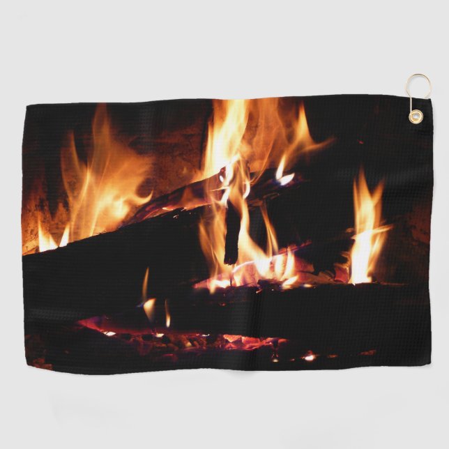 Logs in the Fireplace Warm Fire Photography Golf Towel (Horizontal)