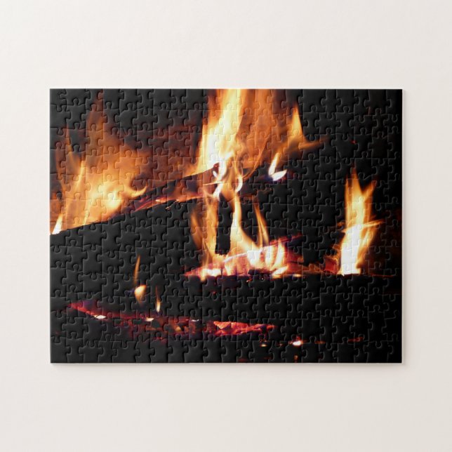 Logs in the Fireplace Warm Fire Photography Jigsaw Puzzle (Horizontal)