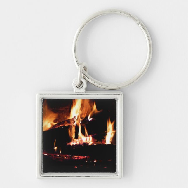 Logs in the Fireplace Warm Fire Photography Key Ring (Front)