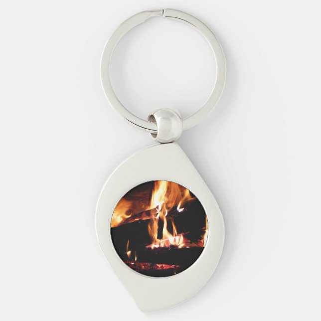 Logs in the Fireplace Warm Fire Photography Key Ring (Front)
