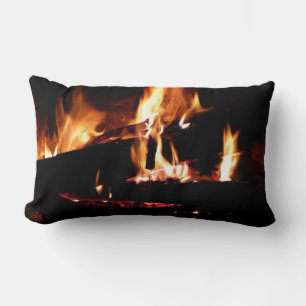 Logs in the Fireplace Warm Fire Photography Lumbar Cushion