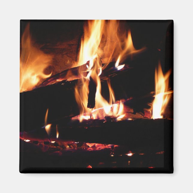 Logs in the Fireplace Warm Fire Photography Magnet (Front)
