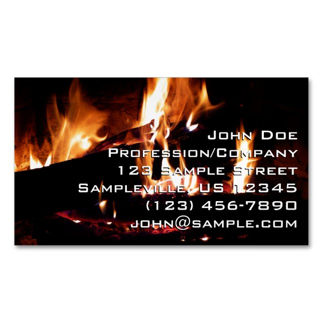 Logs in the Fireplace Warm Fire Photography Magnetic Business Card (Front)