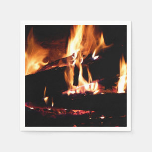 Logs in the Fireplace Warm Fire Photography Napkin