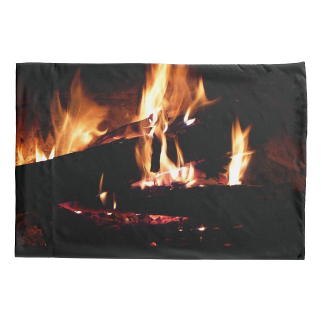 Logs in the Fireplace Warm Fire Photography Pillowcase (Back)