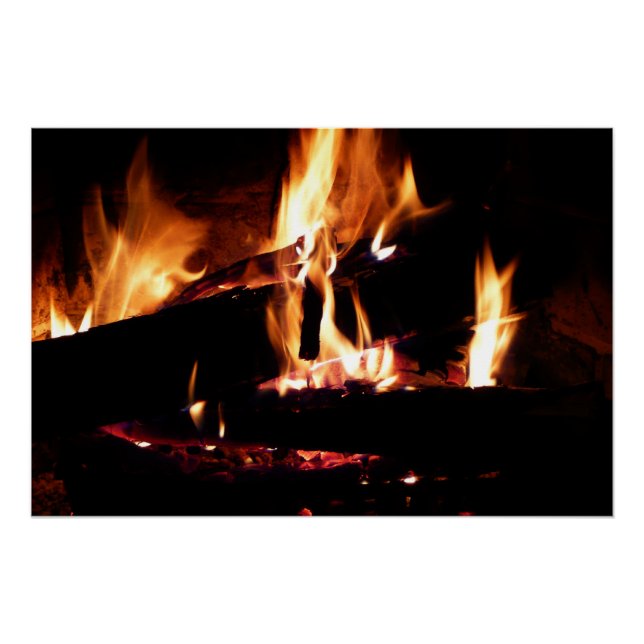 Logs in the Fireplace Warm Fire Photography Poster (Front)