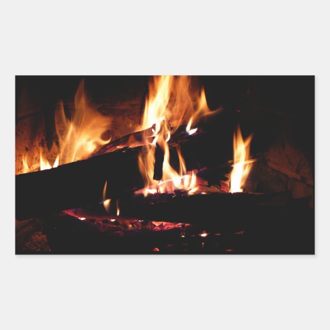 Logs in the Fireplace Warm Fire Photography Rectangular Sticker (Front)