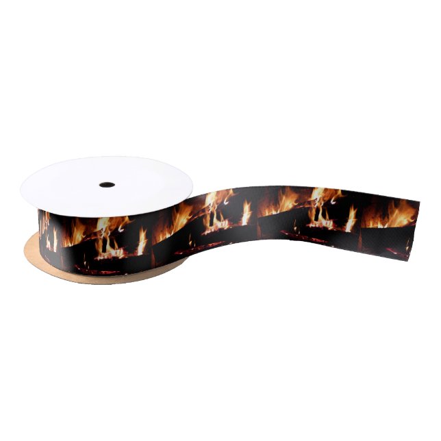 Logs in the Fireplace Warm Fire Photography Satin Ribbon (Spool)