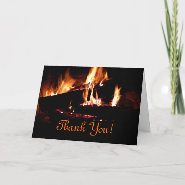 Logs in the Fireplace Warm Fire Photography Thank You Card (Front)